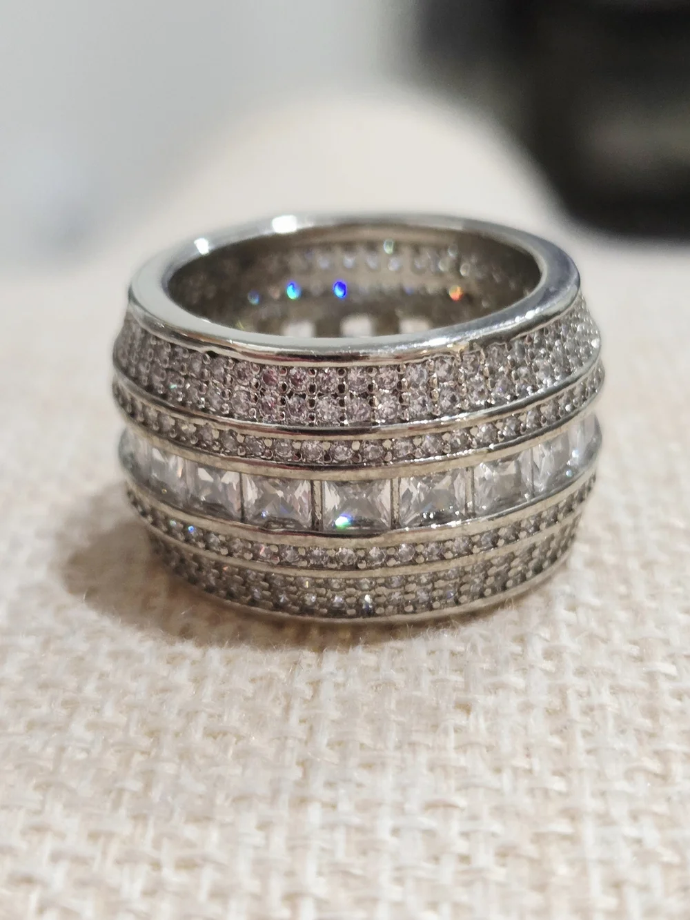Silver Crystal Pavé Wide Band Ring - Silver~size 7